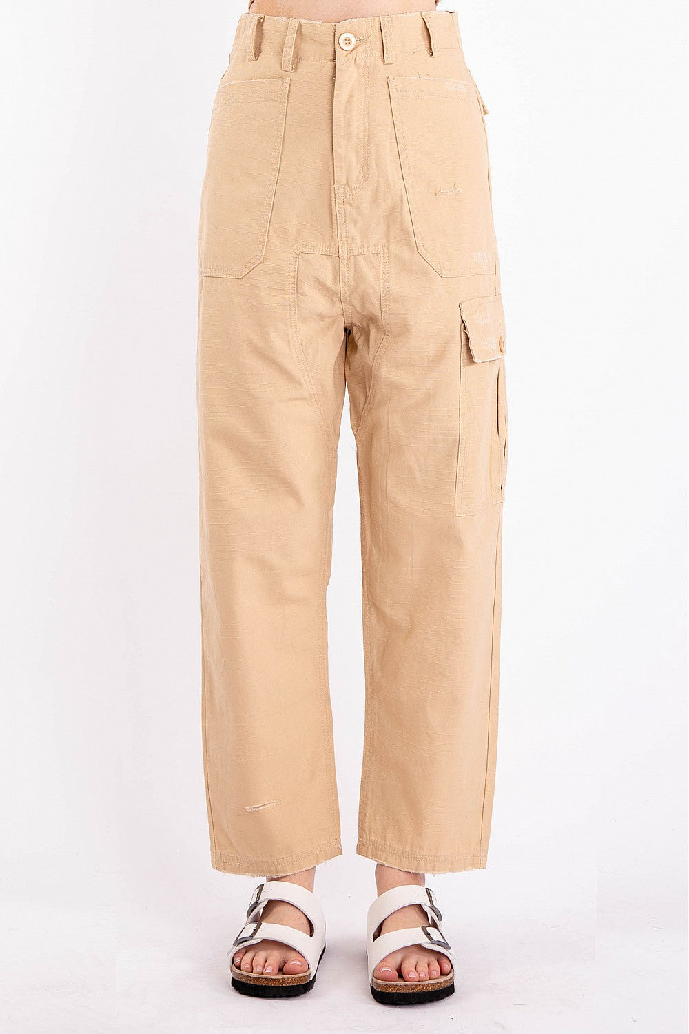 COTTON DISTRESS HIGH WAIST CARGO PANTS