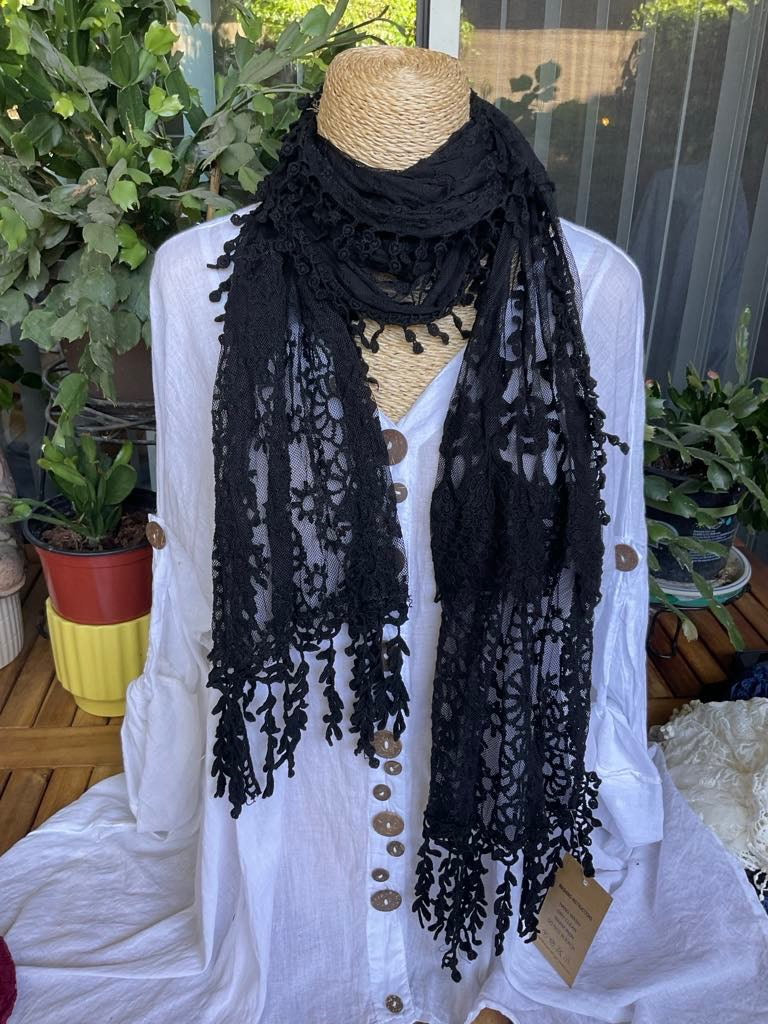 Solid Lace Scarf with Fringe