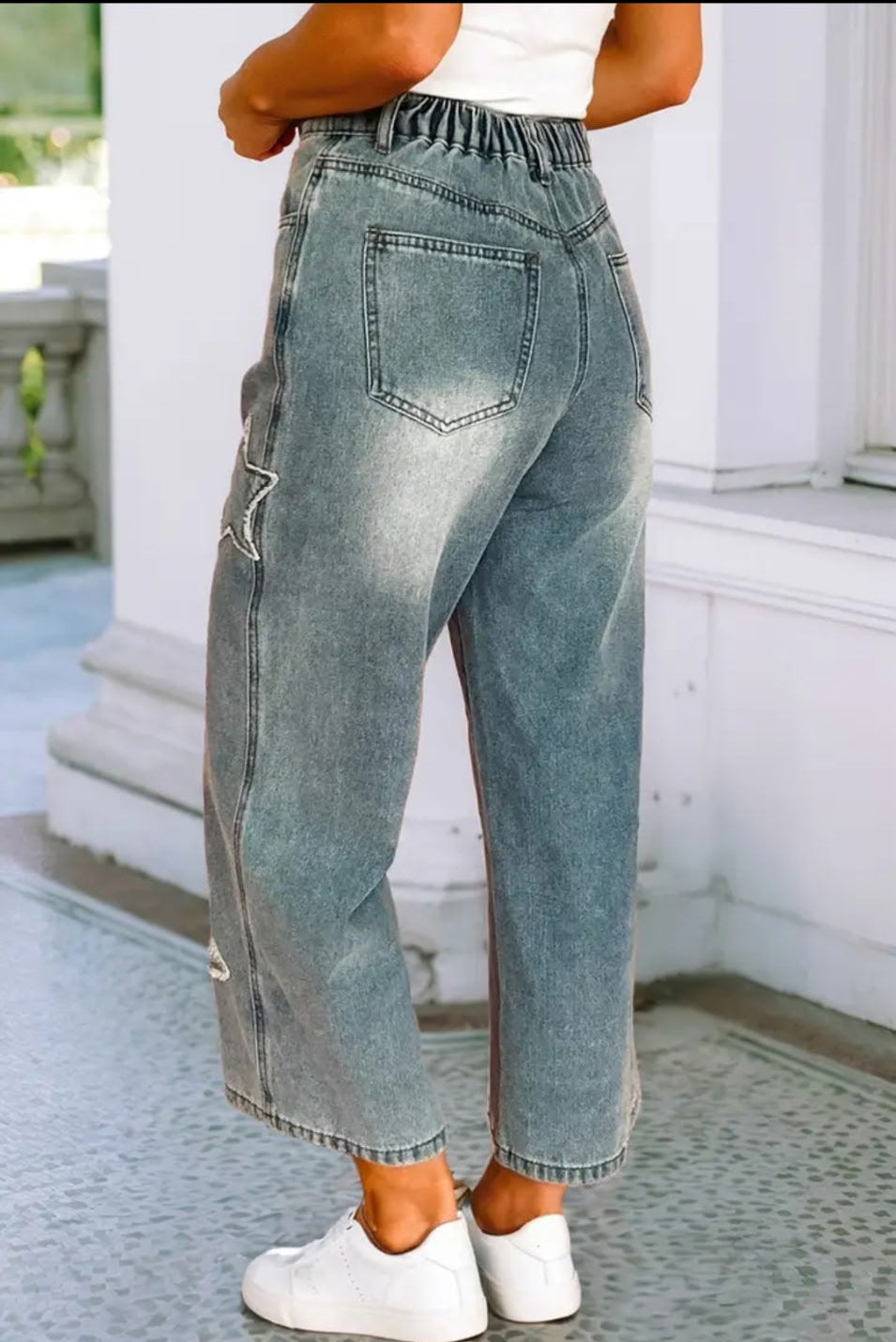 Distressed Denim Star Pants