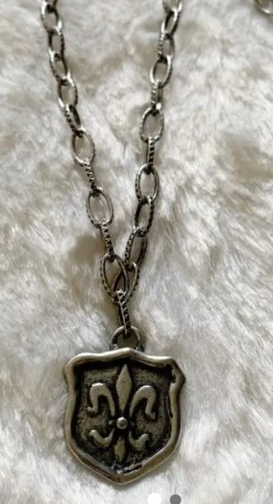 Gothic Fleur De Lis Skull Pendant: Silver Gemstone Necklace  Ornate Silver Fleur de lis Pendant - Antique Style main image 1