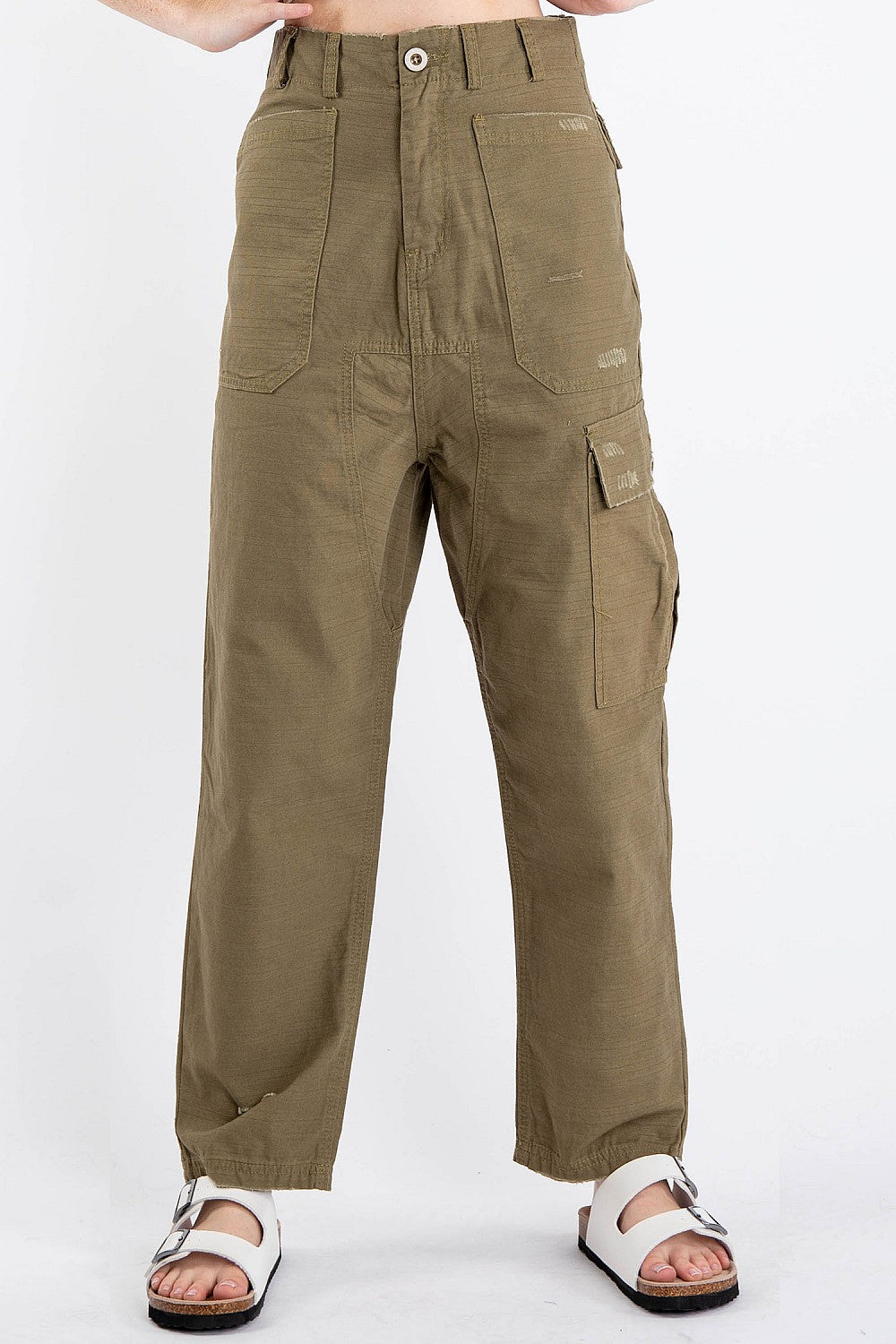 COTTON DISTRESS HIGH WAIST CARGO PANTS