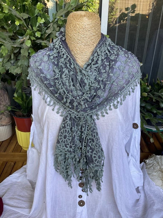 Solid Lace Scarf with Fringe
