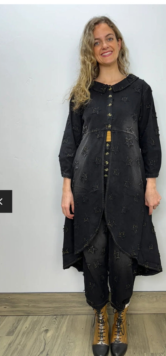 Paper lace Black Denim  Jacket with Stars