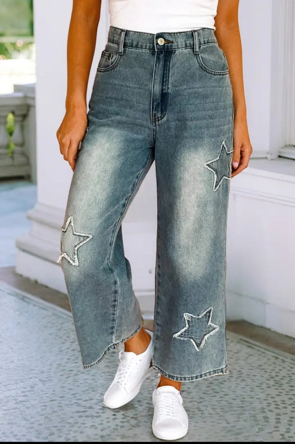 Distressed Denim Star Pants