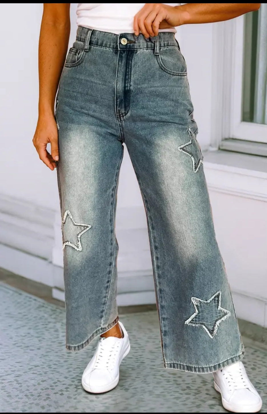 Distressed Denim Star Pants